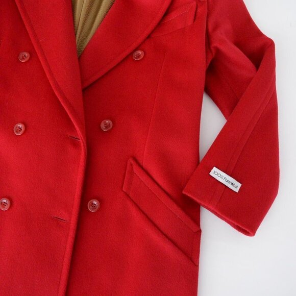 Vintage Ashley Scott Red 100% Pure Wool Button Down Peacoat Winter Coat - Picture 10 of 16